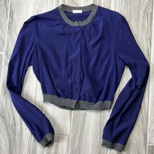 Rivamonti Brunello Cucinelli Silk Crop Bomber Jacket Purple Grey Size Small